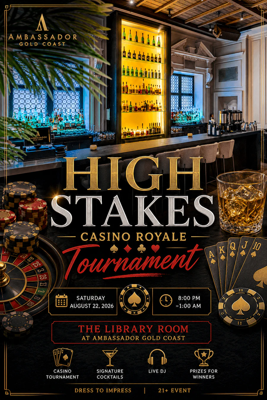 High Stakes Casino Royale tournament event flyer