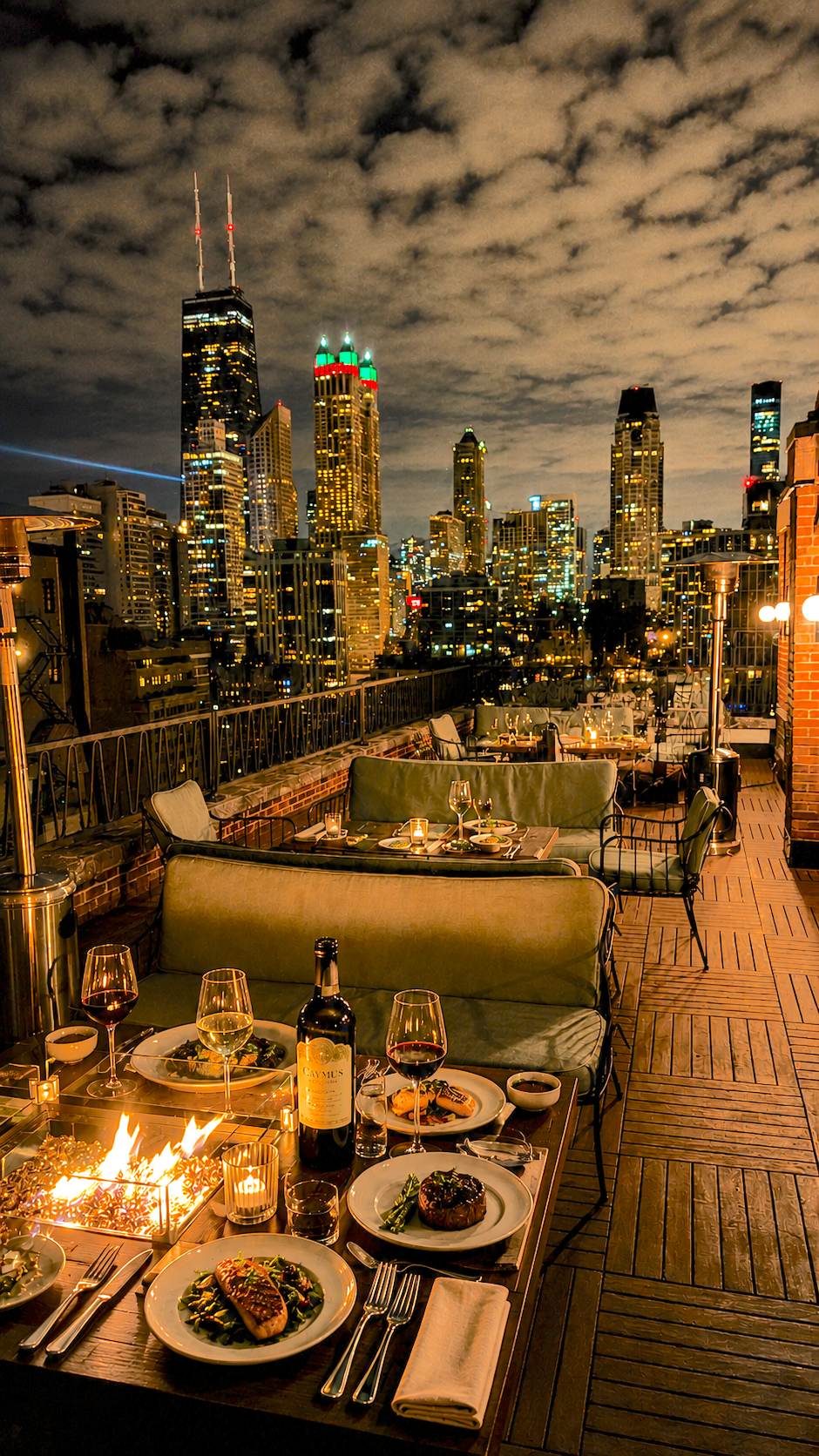 Terrace at Seventeen dining with Chicago skyline views