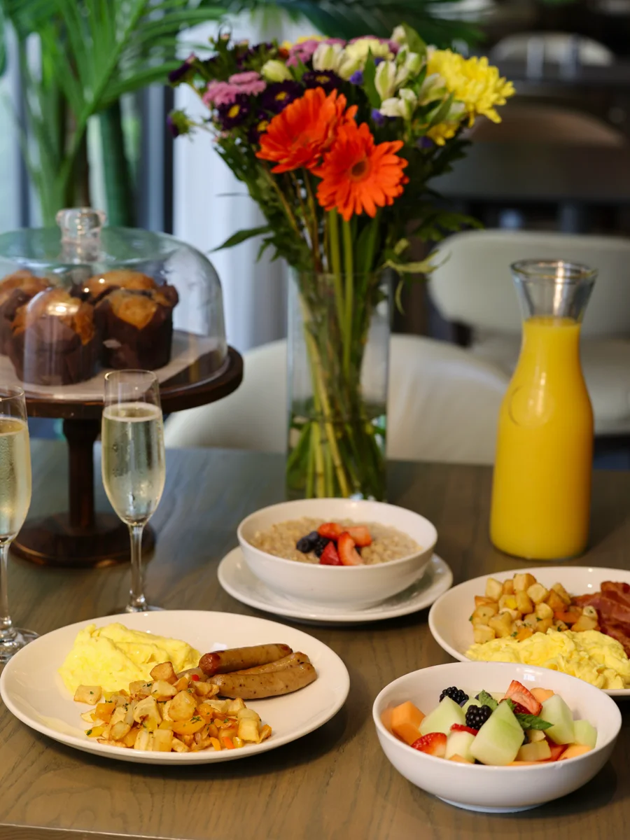 Breakfast dishes, fresh fruit and pastries at Ambassador Gold Coast